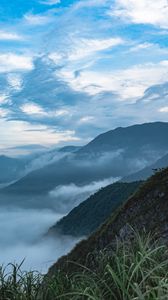 Preview wallpaper mountains, clouds, aerial view, nature, landscape
