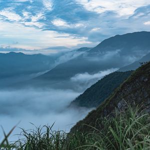 Preview wallpaper mountains, clouds, aerial view, nature, landscape