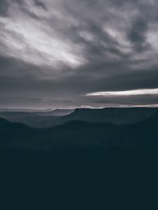 Preview wallpaper mountains, clouds, dark, national park, blue mountains, australia