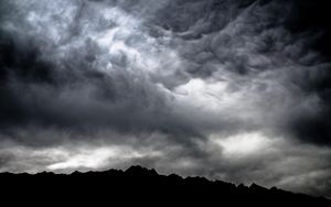 Preview wallpaper mountains, clouds, dark, dusk, storm