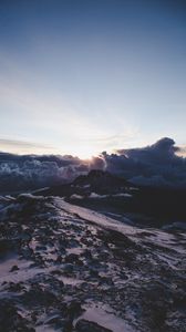 Preview wallpaper mountains, clouds, dawn, landscape, aerial view