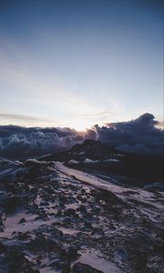 Preview wallpaper mountains, clouds, dawn, landscape, aerial view