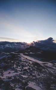 Preview wallpaper mountains, clouds, dawn, landscape, aerial view