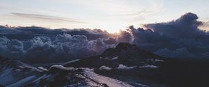 Preview wallpaper mountains, clouds, dawn, landscape, aerial view