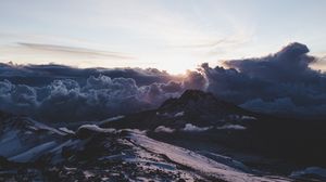 Preview wallpaper mountains, clouds, dawn, landscape, aerial view