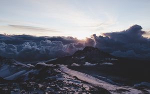 Preview wallpaper mountains, clouds, dawn, landscape, aerial view