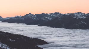 Preview wallpaper mountains, clouds, dusk, aerial view, landscape
