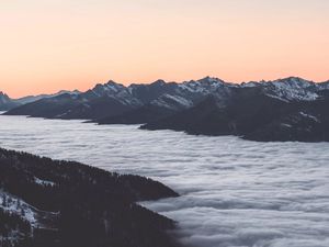 Preview wallpaper mountains, clouds, dusk, aerial view, landscape