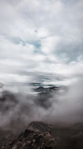 Preview wallpaper mountains, clouds, fog, peak, shroud