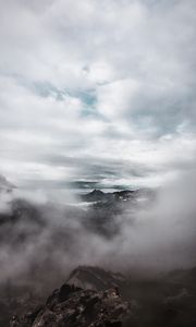 Preview wallpaper mountains, clouds, fog, peak, shroud