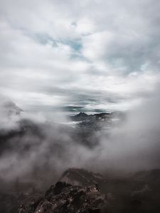 Preview wallpaper mountains, clouds, fog, peak, shroud