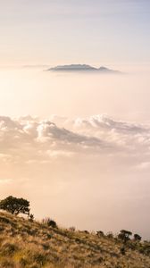 Preview wallpaper mountains, clouds, fog, peak, height, landscape