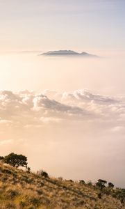 Preview wallpaper mountains, clouds, fog, peak, height, landscape