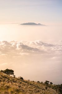 Preview wallpaper mountains, clouds, fog, peak, height, landscape