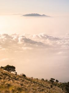 Preview wallpaper mountains, clouds, fog, peak, height, landscape