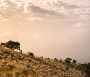 Preview wallpaper mountains, clouds, fog, peak, height, landscape