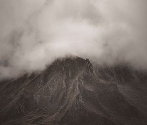 Preview wallpaper mountains, clouds, fog, peak, nature