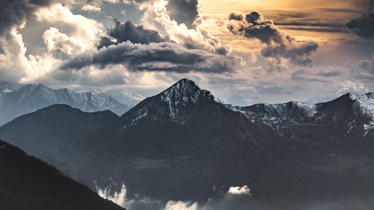 Wallpaper mountains, clouds, fog, dusk, landscape