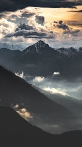 Preview wallpaper mountains, clouds, fog, dusk, landscape