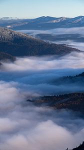 Preview wallpaper mountains, clouds, fog, landscape, aerial view