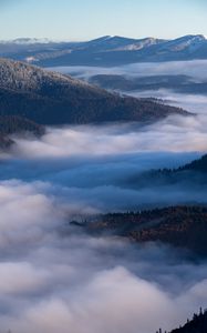 Preview wallpaper mountains, clouds, fog, landscape, aerial view