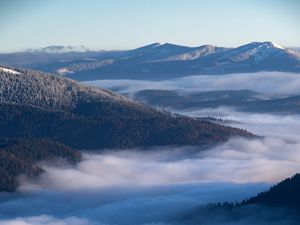 Preview wallpaper mountains, clouds, fog, landscape, aerial view