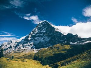 Preview wallpaper mountains, clouds, grass, sky