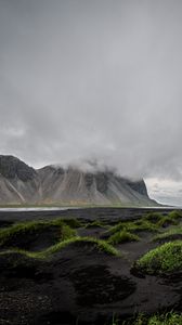 Preview wallpaper mountains, clouds, grass, landscape, iceland