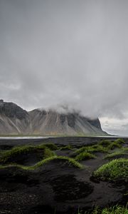 Preview wallpaper mountains, clouds, grass, landscape, iceland