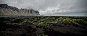 Preview wallpaper mountains, clouds, grass, landscape, iceland