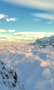 Preview wallpaper mountains, clouds, height, snow, azure, purity, veil, patterns, cover, clarity