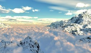 Preview wallpaper mountains, clouds, height, snow, azure, purity, veil, patterns, cover, clarity