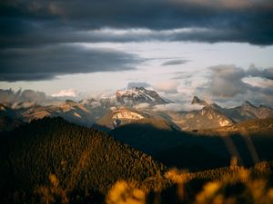 Preview wallpaper mountains, clouds, landscape, nature, aerial view