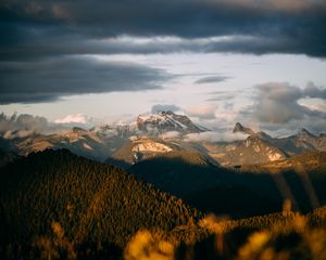 Preview wallpaper mountains, clouds, landscape, nature, aerial view