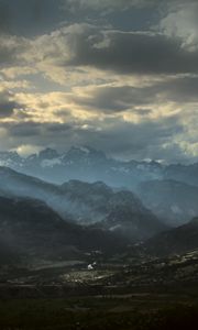 Preview wallpaper mountains, clouds, light, rays, twilight, landscape