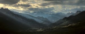 Preview wallpaper mountains, clouds, light, rays, twilight, landscape
