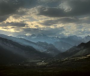 Preview wallpaper mountains, clouds, light, rays, twilight, landscape