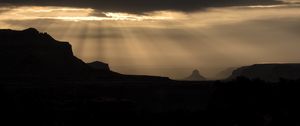 Preview wallpaper mountains, clouds, light, fog, dark