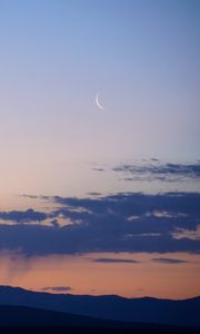 Preview wallpaper mountains, clouds, moon, twilight, evening, landscape