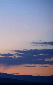 Preview wallpaper mountains, clouds, moon, twilight, evening, landscape