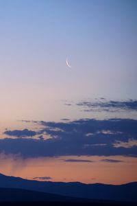 Preview wallpaper mountains, clouds, moon, twilight, evening, landscape