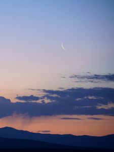 Preview wallpaper mountains, clouds, moon, twilight, evening, landscape