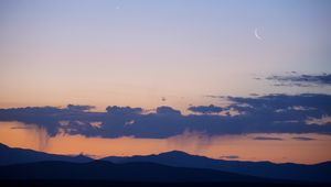 Preview wallpaper mountains, clouds, moon, twilight, evening, landscape