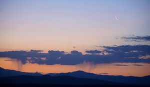 Preview wallpaper mountains, clouds, moon, twilight, evening, landscape