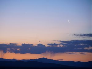 Preview wallpaper mountains, clouds, moon, twilight, evening, landscape