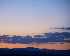 Preview wallpaper mountains, clouds, moon, twilight, evening, landscape