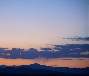 Preview wallpaper mountains, clouds, moon, twilight, evening, landscape