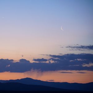 Preview wallpaper mountains, clouds, moon, twilight, evening, landscape