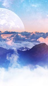 Preview wallpaper mountains, clouds, moon, height, overview, landscape