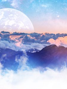 Preview wallpaper mountains, clouds, moon, height, overview, landscape